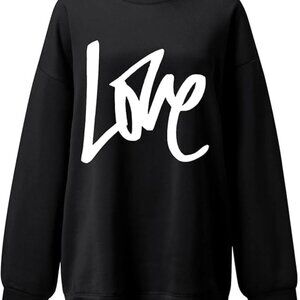 Womens Love Letter Printed Off Shoulder Pullover Sweatshirt Slouchy Tops Shirts